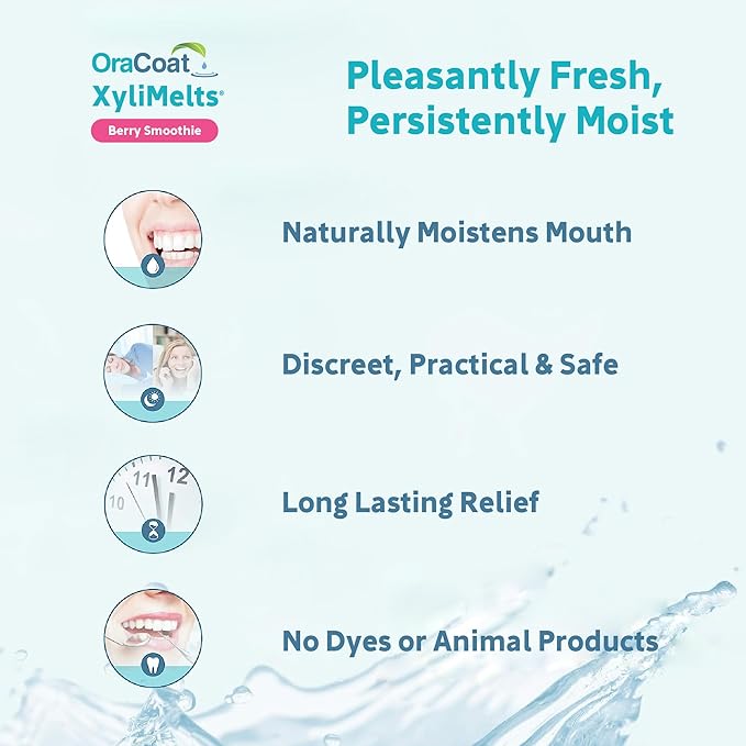 Oracoat XyliMelts for Dry Mouth Night Time or Day - Moisturizing Dry Mouth Adhering Discs, Sugar Free with Xylitol, 230 Count, Berry Smoothie Flavor, 8-Hour Relief