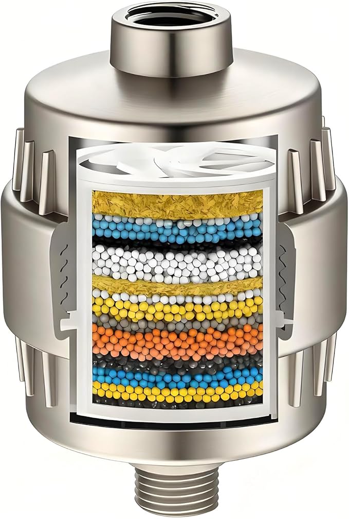 Yodel Shower Filter Brushed Nickel - Shower Head Filter for Hard Water - Water Softener to Remove Chlorine and Fluoride,Improve Hair and Skin Condition