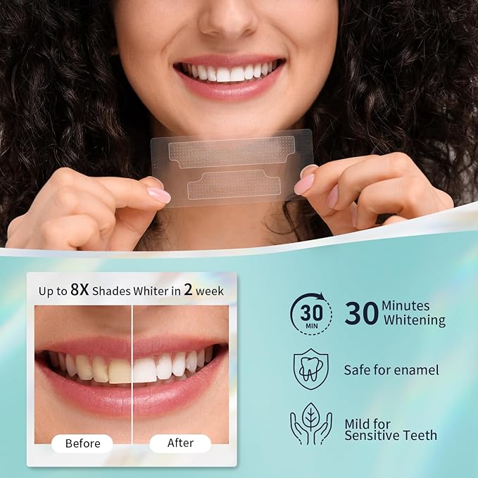 Teeth Whitening Strips 7 Treatments Kit - Contain Teeth Whitening Pen，Sensitive Teeth Whitener, Non-Slip, Dry Strip Technology for Coffee, Wine, Tobacco, and Other Stains (14 Strips)