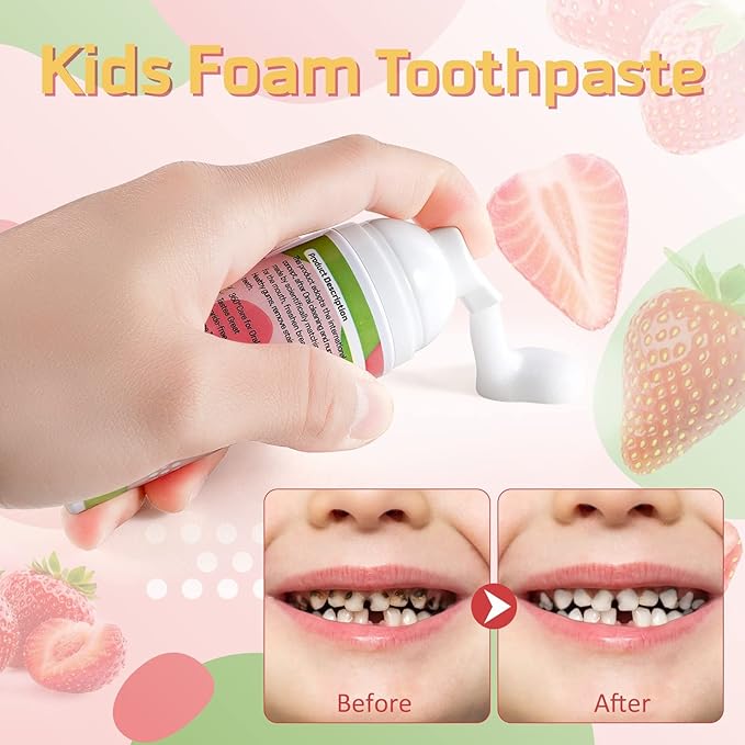 Foam Toothpaste Kids, Toddler Toothpaste with Low Fluoride, Kids Toothpaste for U Shaped Toothbrush Electric Toothbrush, Foam Toothpaste for Children Ages 3 Plus (Watermelon+Strawberry)