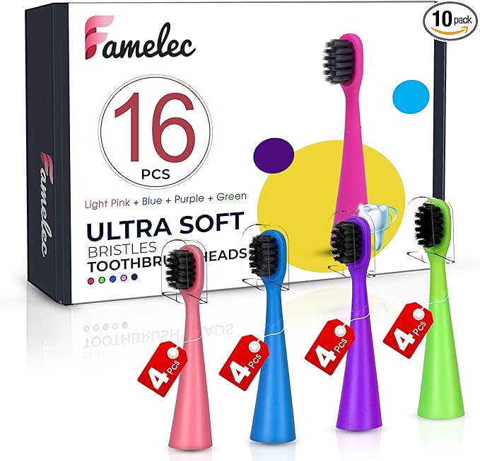 16 Pack Electric Toothbrush Heads for Burst Kids Replacement Heads, Ultra Soft Bristles for Deep Clean, Perfect Fit for Burst Kids Toothbrush Heads - Mix Color Pink/Green/Blue/Purple