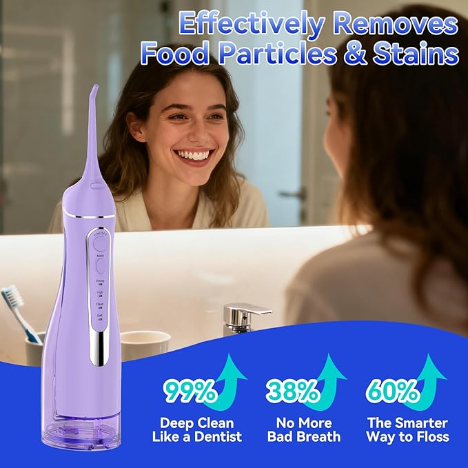 Water flossers for Teeth Pick, Portable Oral Irrigator Dental with 4 Modes 5 Jet Tips, IPX7 Rechargeable Water Tooth Flosser for Braces Sensitive Gum Care, 300ml Tank for Home Travel Use