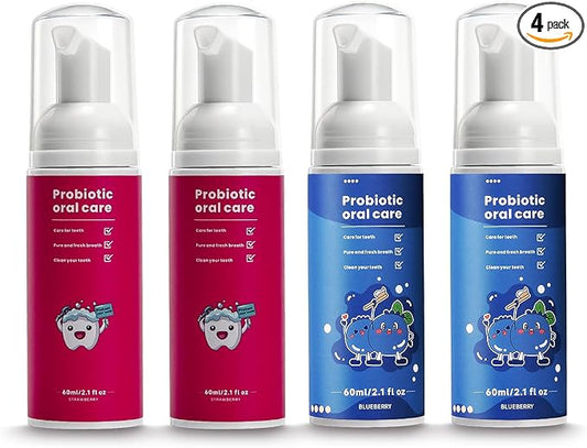 Kids Foam Fluoride Free Toothpaste with 4 Pack Strawberry and Blueberry Flavor,Toddler Natural Teeth Deep Cleaning Toothpaste for U Shaped Toothbrush
