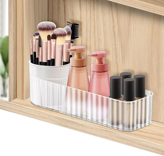 Poeland Clear Rotating Storage Box, Makeup Organizer Tray, Medicine Cabinet Shelves Organizer for Bathroom Mirror Cabinets, Counter, Vanity (Transparent)
