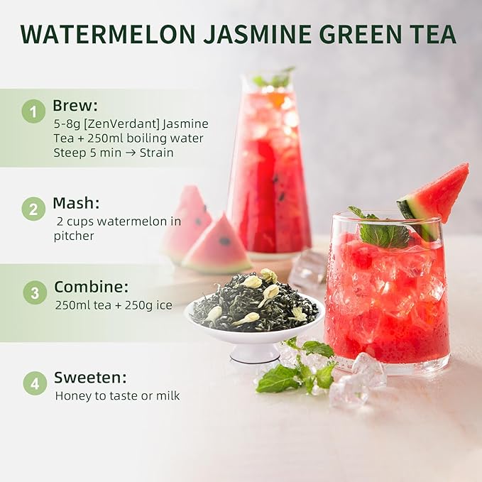 ZenVerdant Premium Jasmine Green Tea Loose Leaf | 7x Scented, Low Caffeine, High Antioxidant | Cold Brew Ready, Smooth Taste, Natural Floral Notes