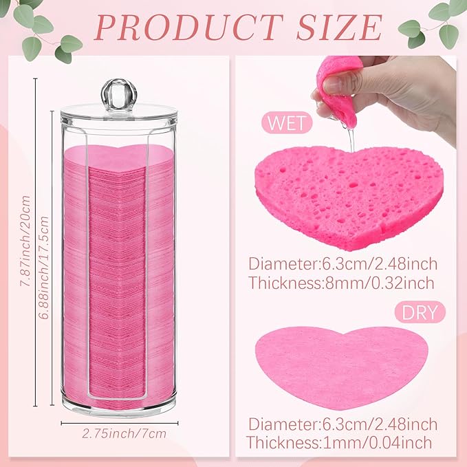 Sieral 120 Pcs Compressed Facial Sponges with Container Disposable Face Sponge Pads for Washing Face Cleansing Exfoliating Esthetician Makeup Removal(Heart,Rose Red)