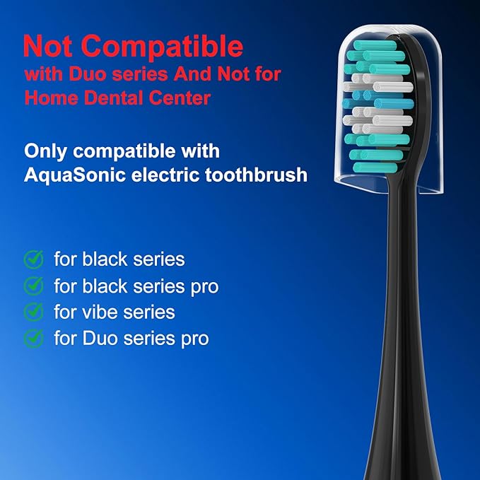 8 Pack Replacement Toothbrush Heads for AquaSonic Black Series & Pro/Vibe Series/Duo Series Pro - Compatible with Aqua Sonic Electric Toothbrush, Dupont Bristles with Cover-Black