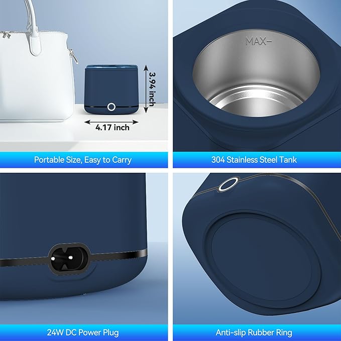 Retainer Cleaner, 48kHz Ultrasonic Retainer Cleaner Machine for Denture, Mouthguard, Braces, Night Guard, Aligner, Toothbrush, Jewelry with 7.8OZ Dental Cleaning Pod-Blue