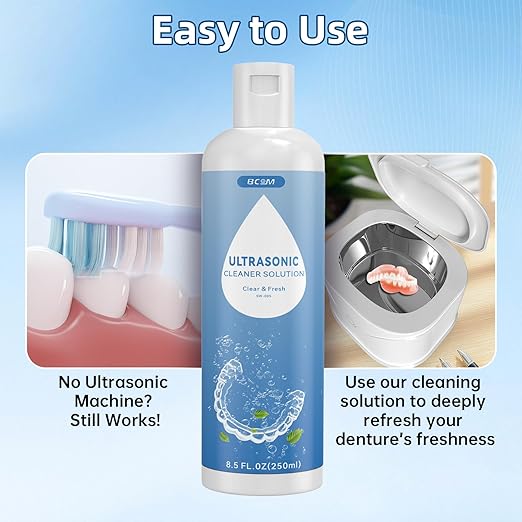 BCOM Ultrasonic Retainer Cleaner Solution, Jewelry Cleaner Solution Deep Clean for Retainer, Mouthguards, Night Guards, Aligners and Jewelry Ring, Odor Stain Remover for Cleaner 8.5 oz,2 Pack