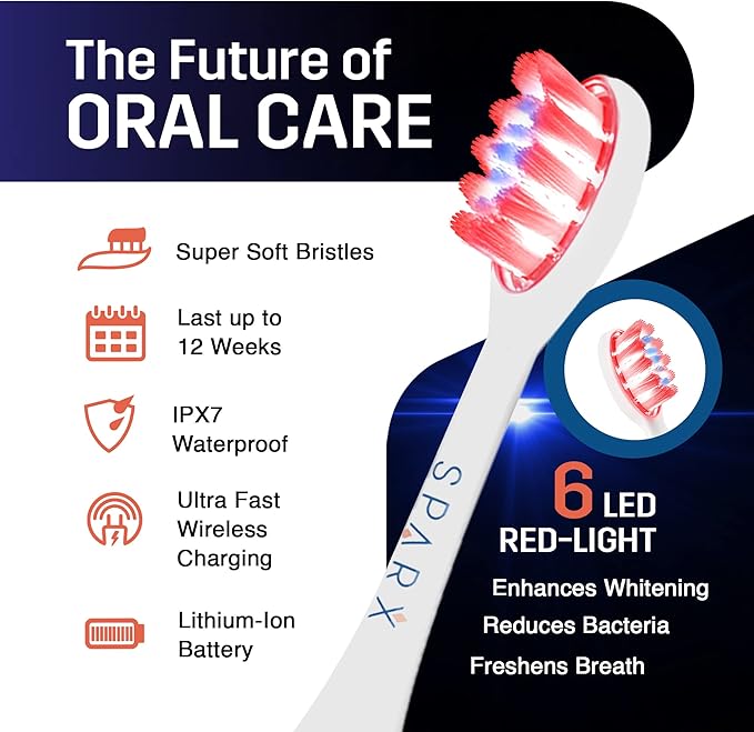 SPARX Toothbrush Replacement Heads, Brush Heads with Red Light Therapy for Gum Care, Replacement Brush Heads, White, 1 Pack