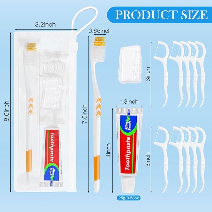 HOIQIRY Disposable Toothbrushes with Toothpaste Set - Pack of 5,Individually Wrapped Personal Hygiene Kits in Bulk 5-in-1 Travel Size Convenience Kits for Hotel,Camping,Guest,Homeless,Charity,Church