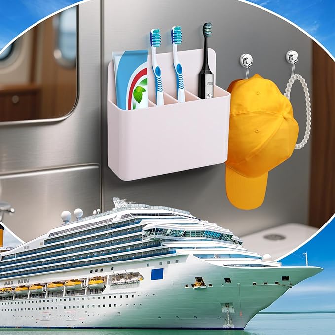 Palksky Magnetic Toothbrush Holder for Cruise Essentials 2025, Tooth Brush Organizer with 2 Magnetic Hooks for Alaska/Caribbean Cruise Must Have