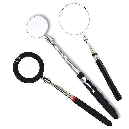 3pcs Telescoping Inspection Circular Mirror with 2 LED Inspection Mirror Mirror on a Stick extendable Mirror Automotive Mirror Large Inspection Mirror 360 Mirror