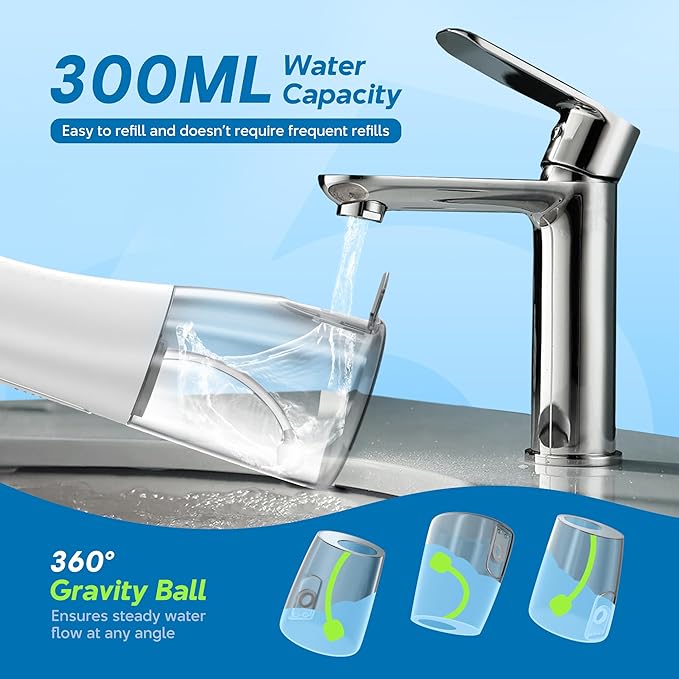 DIONIK Water Flosser Rechargeable, Cordless & Portable Water Flosser for Teeth Cleaning, Electric Oral Irrigator with 5 Modes, IPX7 Waterproof, 300ML Tank for Braces & Gum Care