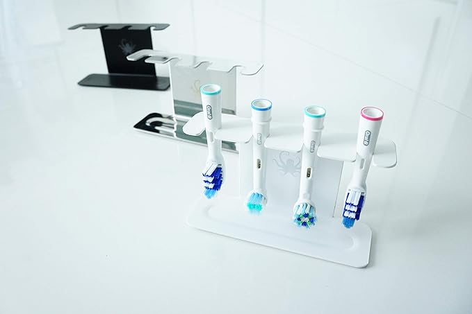 Stainless-Steel Toothbrush Heads Holder White + Clean Pads for Charging Station Compatible with Oral b Braun