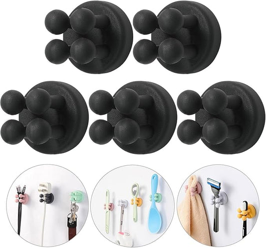 ZEZHOU Razor Holder for Shower Wall - 5Pcs Self Adhesive Silicone Toothbrush Holders Wall Mounted Multi-Function Cute Utility Hook for Hanging Towel for Bathroom Kitchen Living Room Office, Black