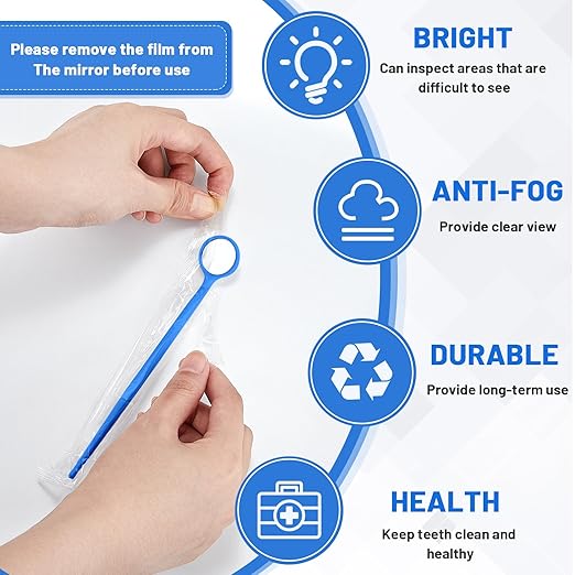 Geiserailie 300 Pcs Disposable Dental Mirror Anti Fog Mouth Mirror Individually Packed Dental Mirror for Teeth Oral Teeth Mirrors with Handles Plastic Tooth Mirror Dental Tool for Household (Blue)