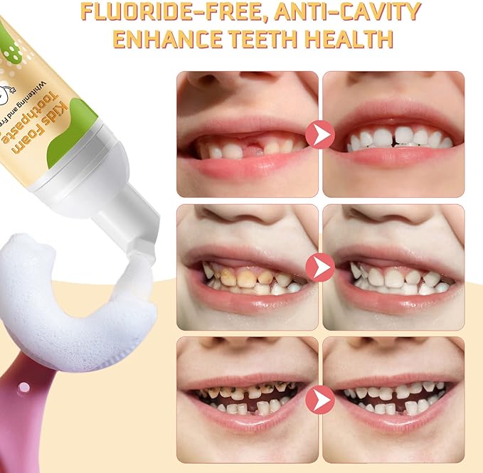 Foam Toothpaste Kids, Toddler Toothpaste with Low Fluoride, Mouthwash for Dental Care, Kids Toothpaste for U-Shape Electric Toothbrush