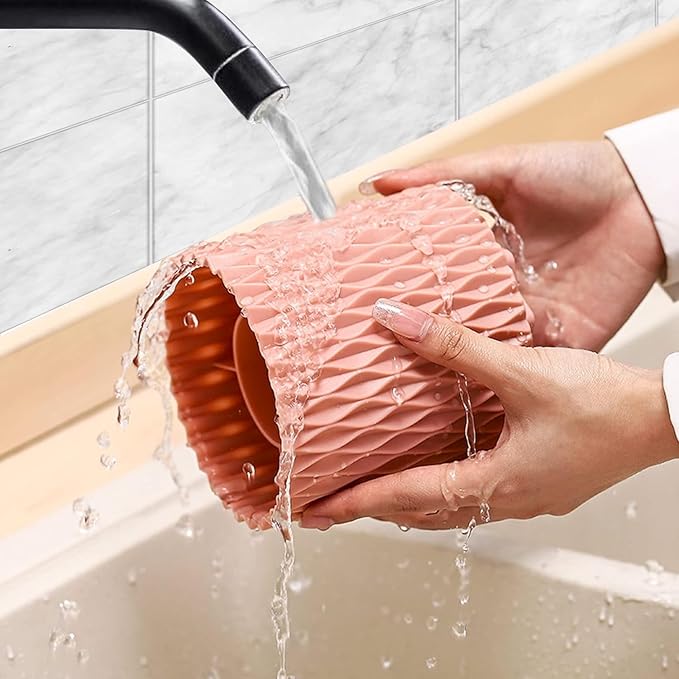 Makeup Brush Holder Organizer-360° Rotating Makeup Brush Storage,Pencil Pen Holder Cup,Desk Accessories,5 Slot Make up Brushes Cup, for Vanity Desktop Bathroom Countertop(Pink