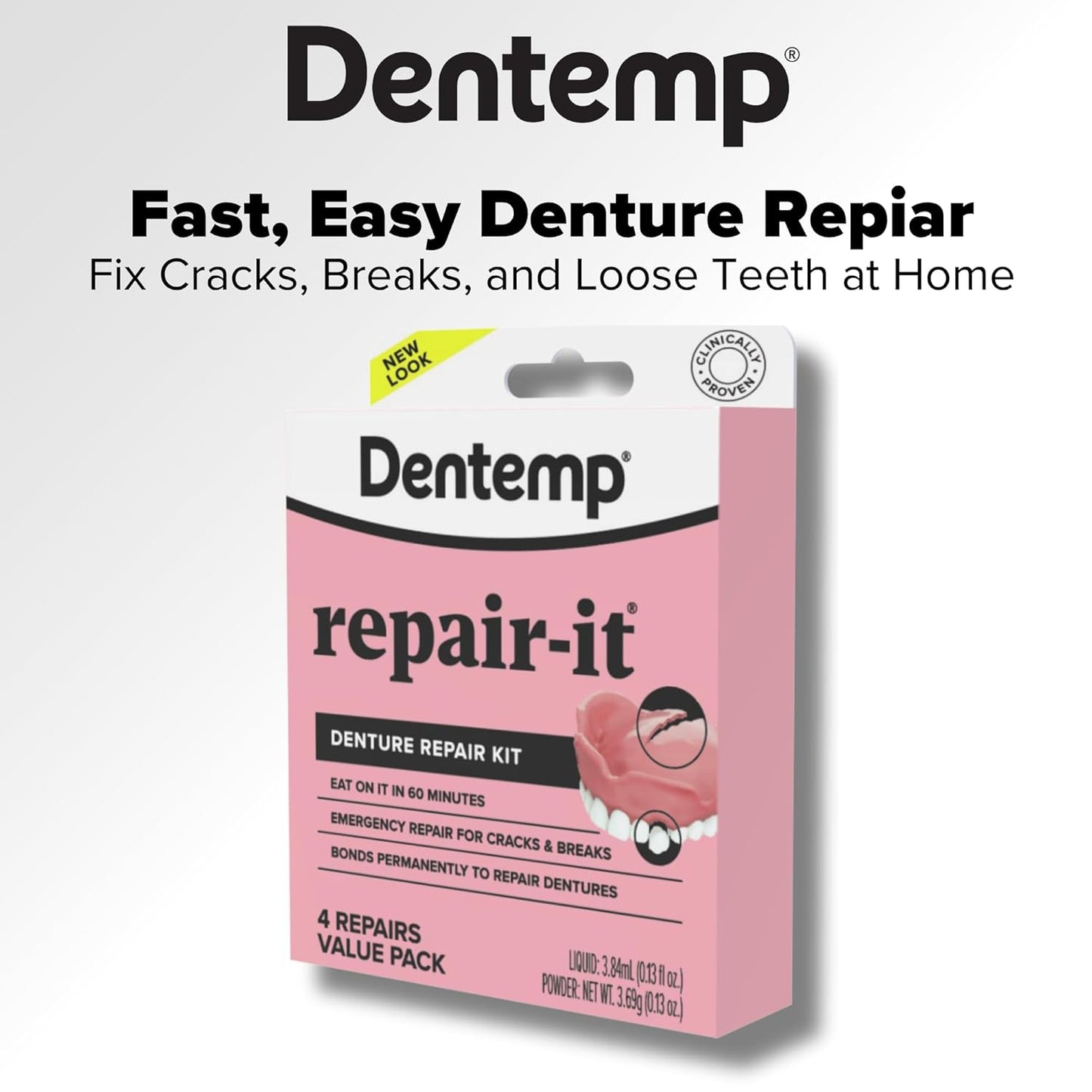 Dentemp Repair Kit - Repair-It Advanced Formula Denture Repair Kit (Pack of 2) - Repairs Broken Dentures, Mends Cracks and Replace Loose Teeth