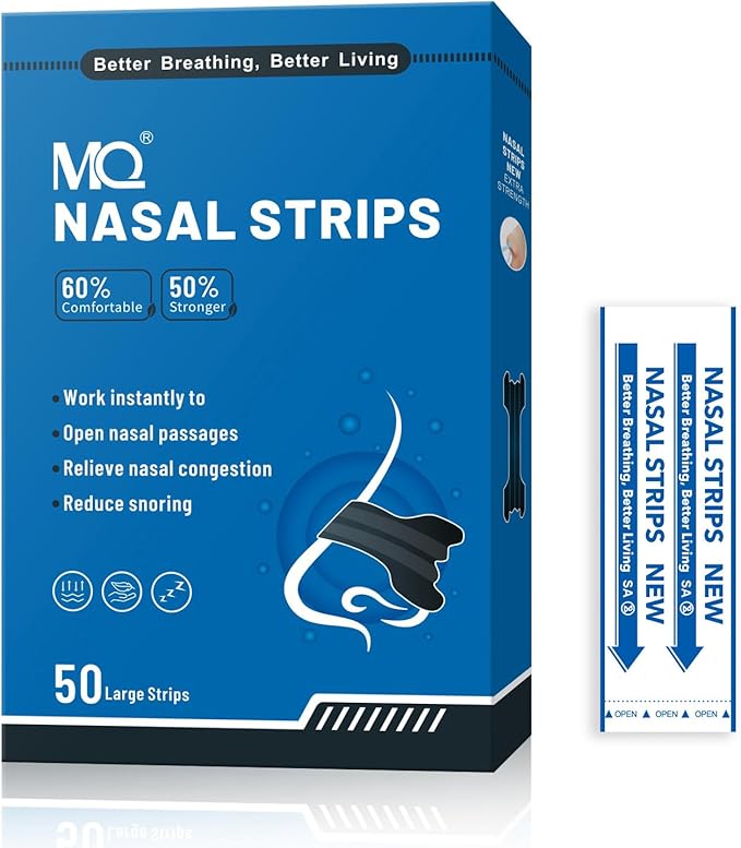MQ 100ct Nasal Strips for Snoring Black Nose Strips for Breathing Extra Strength Snore Strips to Open Nasal Passages, Relieve Nasal Congestion