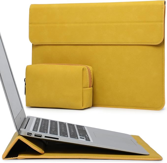 HYZUO 13.3-14 Inch Laptop Sleeve Case with Stand Feature for MacBook Pro 14 M5/M4/M3/M2/M1 2026-2021, MacBook Pro/Air 13.3, 13" 13.5" 13.8" Surface Laptop, HP Spectre X360 13/14, Olive Yellow