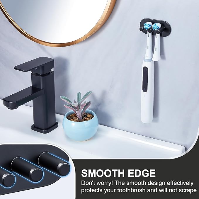 Electric Toothbrush Head Holder, Toothbrush Holders Wall Mounted, Adhesive Tooth Brush Head Holder Organiser, Electric Toothbrushs Holder, Shower Tooth Brushing Holder (Black, Small)