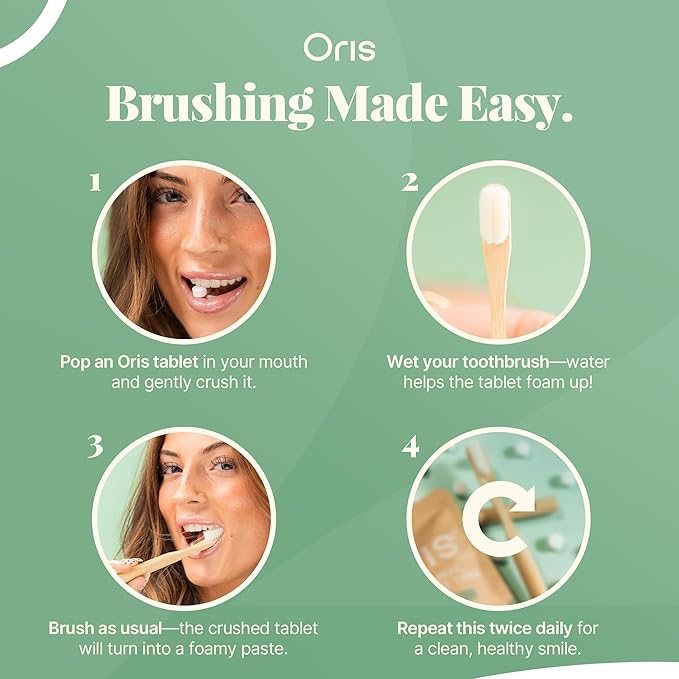 Oris Starter Bundle – 1 Month Supply: Natural Toothpaste Tablets | Fluoride-Free, Travel-Friendly, Kid-Safe with Enamel-Strengthening Nanohydroxyapatite (62 Count (Pack of 1), Spearmint)
