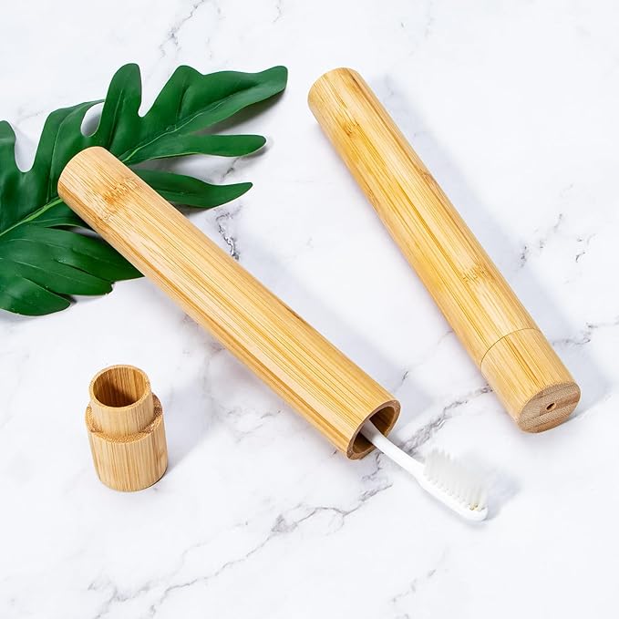Yeeco 4 Pcs Portable Bamboo Toothbrush Case, Wooden Toothbrush Covers Storage Container Reusable Toothbrush Travel Holder Sustainable for Trip Camping Home Travelling