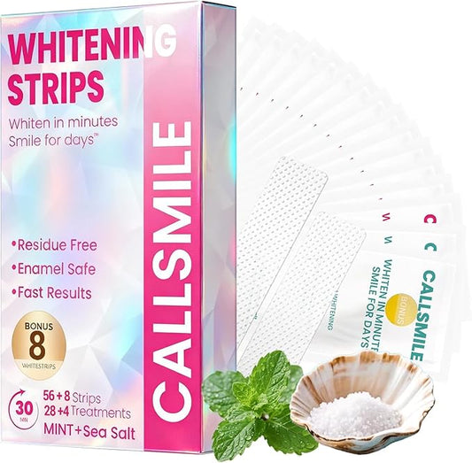 Callsmile Teeth Whitening Strips: 32 Treatment – Formulated for Sensitive Teeth – Gentle & Fast Whitening at Home, Removes Coffee, Tea & Smoke Stains, No Residue “Peel & Go”
