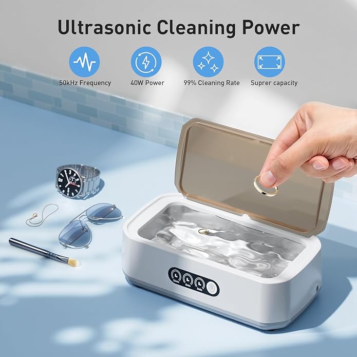 WINTERCRUSH Ultrasonic Retainer Cleaner for Tooth: 50KHz Jewelry Cleaner Deep Cleaning Machine - 650ML Dental Cleaning Pod for Dentures/Mouth Guards/Eyeglasses-3 Timers -Stainless Steel- Pink