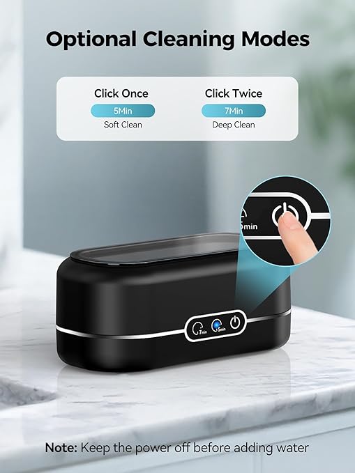 Ultrasonic Jewelry Cleaner, 48KHz Ultrasonic Cleaner Machine for Jewelry, Glasses, Rings, Retainers, Watch Strap, Dentures, 304 Stainless Steel 12oz Cleaning Pod - Black