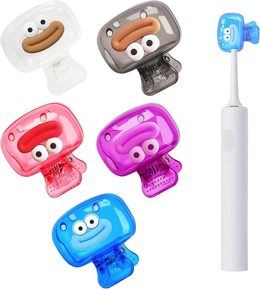 Upgrade 5 Pack Travel Toothbrush Head Covers Toothbrush Protector Cap Brush Pod Case Protective Portable Plastic Clip for Household Travel, Bathroom, School, Camping, Business (A)