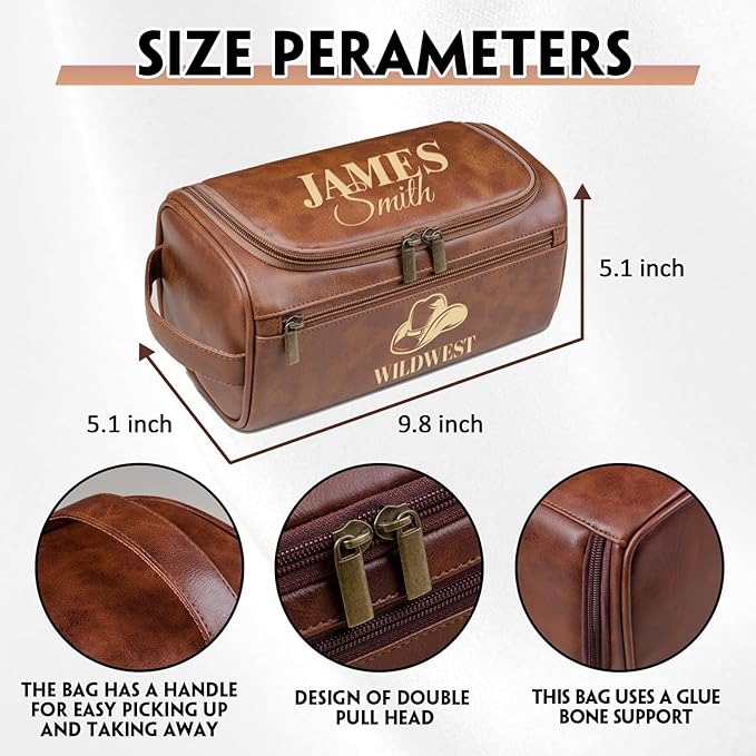 HDSD Personalized Toiletry Bag for Men,Engraved Name/Logo for Husband, Boyfriend, Dad, Wedding, Anniversary, Gift (Black)
