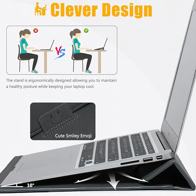HYZUO 13.3-14 Inch Laptop Sleeve Case with Stand Feature for MacBook Pro 14 M5/M4/M3/M2/M1 2026-2021, MacBook Pro/Air 13.3, 13" 13.5" 13.8" Surface Laptop, HP Spectre X360 13/14, Space Gray