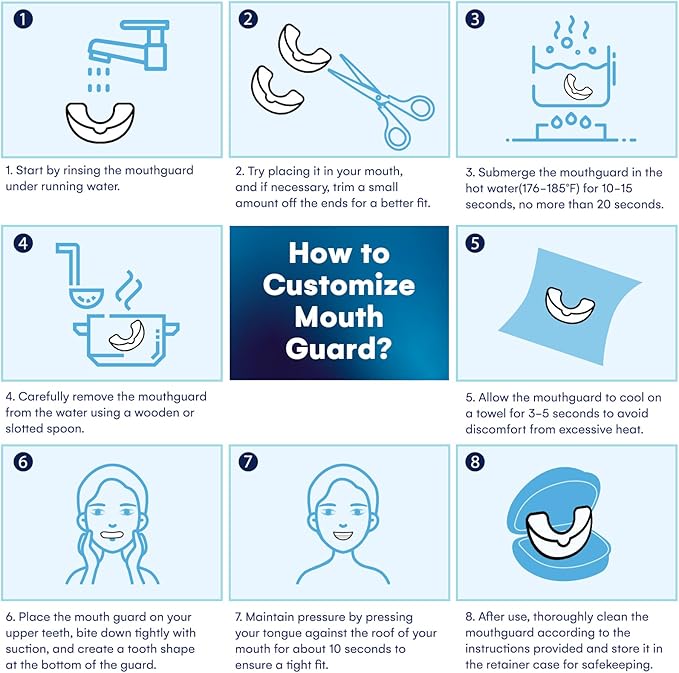 Mouth Guard for Grinding Teeth at Night: Moldable Sleeping Mouthguards for Clenching and Bruxism Protection - Nighttime Sleep Guards for Adults with 12 Cleaning Tablets