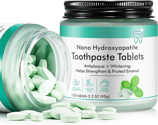 Toothpaste Tabs 150pcs, Nano Hydroxyapatite, Flouride Free Toothpaste Tablets, Freshens Breath, Peppermint Flavored Strengthen Teeth, Eco & Travel Friendly