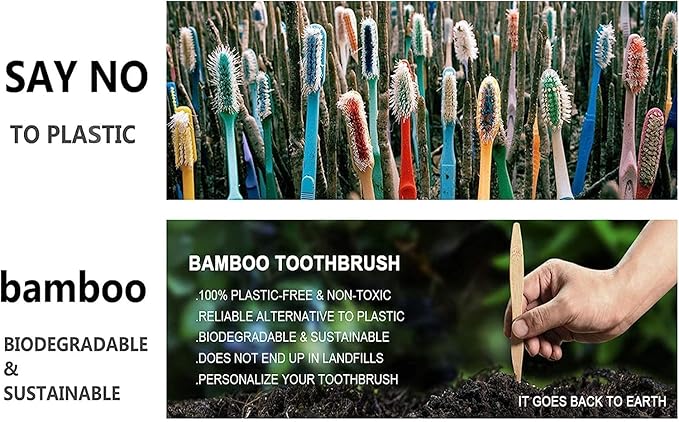Bamboo Toothbrushes Hard Bristles for Adults 20 Pack, Wooden Toothbrush Family Set Natural Organic Tooth Brush (Black White 20p)