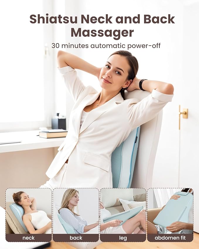 COMFIER Shiatsu Back Massager with Heat & Vibration, 3D Deep Kneading Back Massage for Pain Relief, Home Office Use,Gift for Her/Him,Blue