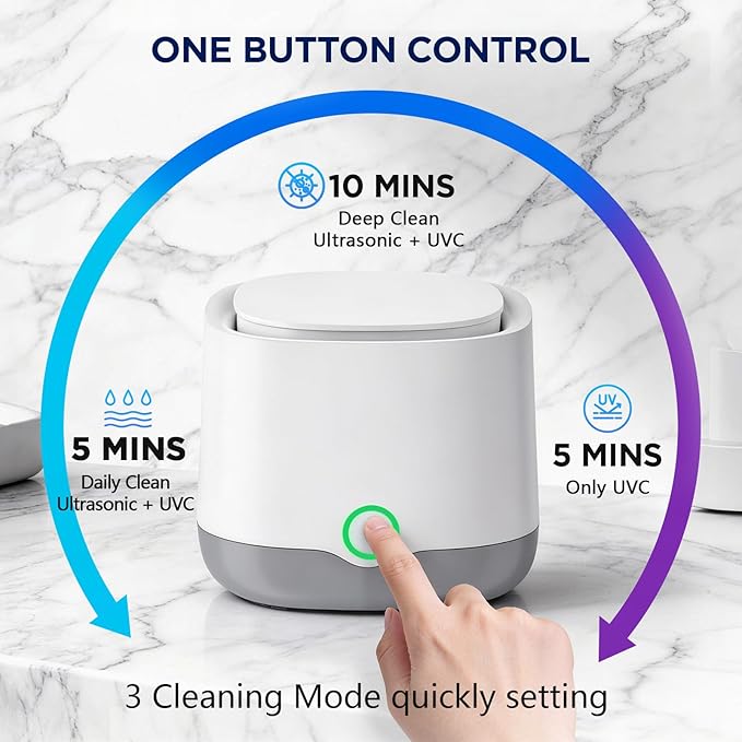 Ultrasonic Retainer Cleaner with 4 UVC Light, Jinyeda 45kHz Rechargeable Retainer Cleaner Machine 24W, 4000mAh Battery, 200ML Dental Cleaning Pod 3 Mode for Mouth Guard Aligners Denture