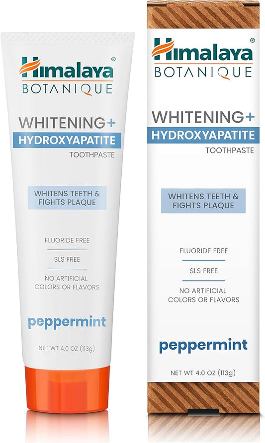 Himalaya Botanique Whitening + Hydroxyapatite Toothpaste, Peppermint - Nano Hydroxyapatite to Support Remineralization and Restore Enamel, Appropriate for Sensitive Teeth - Vegan, Gluten Free, 4 oz