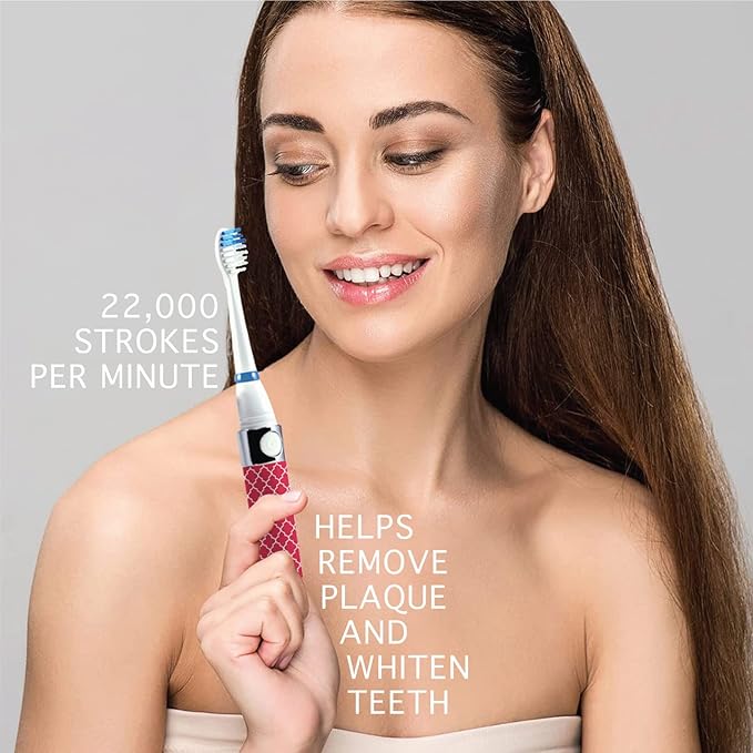 Pursonic Portable Sonic Toothbrush Battery Operated, Battery Included, 3 Brush Heads Included, 22,000 Strokes Per Minute, Brush On The Go (Pink)