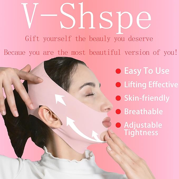 V Line Lifting Mask Chin Strap for Sleeping, Face Lifting Strap, Chin Strap, V Line Mask, Jawline Shaper, Jaw Strap, Double Chin Reducer, Face Lift Tape & Snoring Solution (Pink)