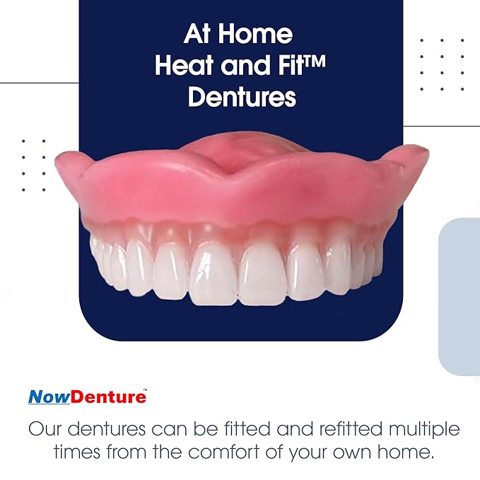 Heat and Fit™ NowDenture™ - Premium Immediate Upper Dentures - USA Made, Real Teeth, Custom Fit - No Impressions Needed for Fast Results at Home - Complete Kit with Sizing Trays - Large