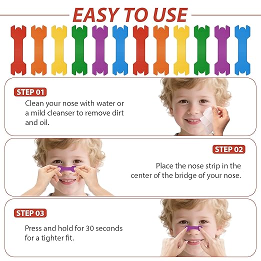 30 Pack Small Size Kids Nasal Strip, Solid Color 1.73*0.55" Extra Strength Kids Nose Strips for Breathing, Kid Nasal Congestion Relief Nasal Tape, Breathe Snoring Strips Sleep Tape for Children