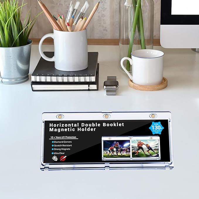2-Pack Booklet Magnetic Card Holders - 187mm One Touch Magnetic Booklet Card Holder, Horizontal Booklet One Touch, 130PT Booklet Magnetic Case, Collection Display Frame，Inner Size 7.32"x2.56"x0.15"