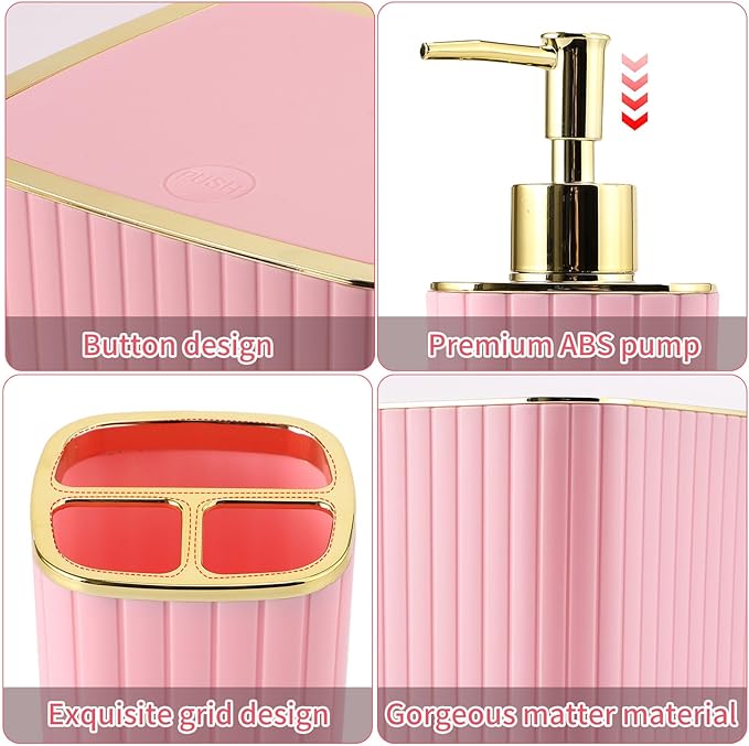 30PC Bathroom Accessories Set - Gorgeous Pink Bathroom Set, Bathroom Accessory Set, Pink Shower Curtain Set with 5PC Shower Caddy