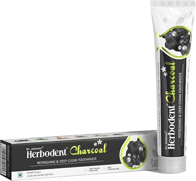 Herbodent® Charcoal Toothpaste - 6.53 Oz Pack of 1 | Whitens Teeth & Fresh Breath | No Bleach, No Fluoride | Activated Bamboo Charcoal & Organic Herbs -Wheat Germ Oil, Thyme Oil, Clove Oil
