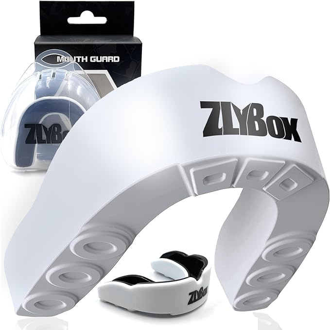 Dual-Layer Sports Mouth Guard for Adults & Youth with Case - Dental Protection for Boxing, Football, MMA, Hockey, Basketball, Lacrosse & All Contact Sports(White Black)