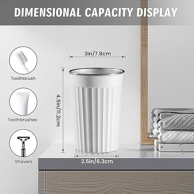 Toothbrush Holder for Bathroom-12oz Unbreakable Stainless Steel Bathroom Cups,Easy to Clean Toothbrush Cup, Reusable Bathroom Tumbler Cups for Home/School/Office(3" x 4.5" White)
